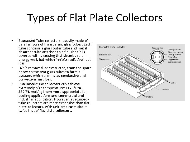 Types of Flat Plate Collectors • • • Evacuated Tube collectors -usually made of
