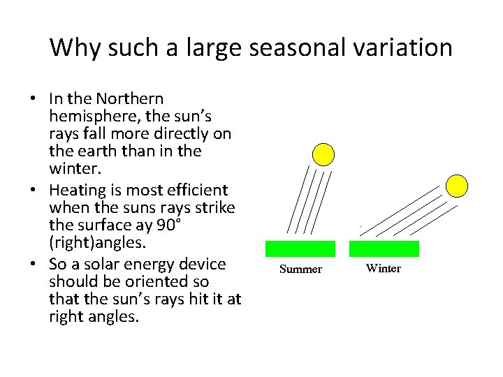 Why such a large seasonal variation • In the Northern hemisphere, the sun’s rays