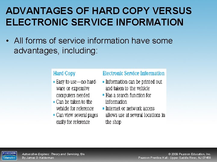 ADVANTAGES OF HARD COPY VERSUS ELECTRONIC SERVICE INFORMATION • All forms of service information