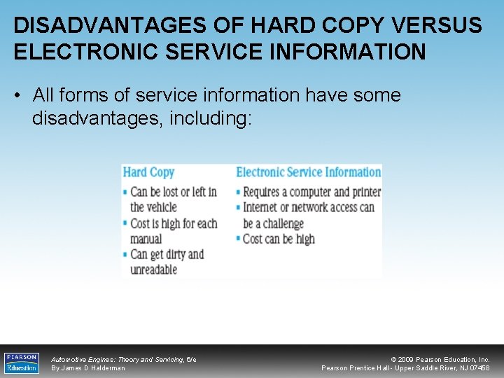 DISADVANTAGES OF HARD COPY VERSUS ELECTRONIC SERVICE INFORMATION • All forms of service information