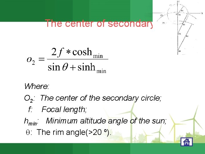The center of secondary circle Where: O 2: The center of the secondary circle;
