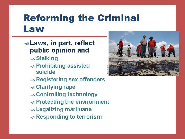 Reforming the Criminal Laws, in part, reflect public opinion and Stalking Prohibiting assisted suicide Reforming the Criminal Laws, in part, reflect public opinion and Stalking Prohibiting assisted suicide