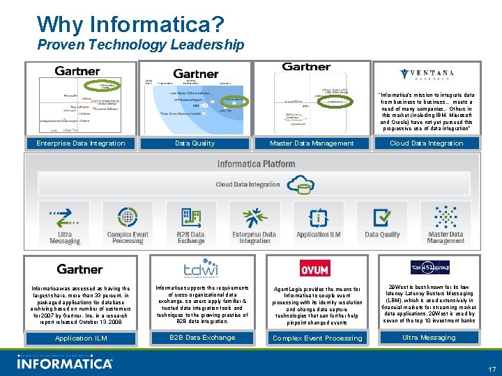 Why Informatica? Proven Technology Leadership “Informatica’s mission to integrate data from business to business…