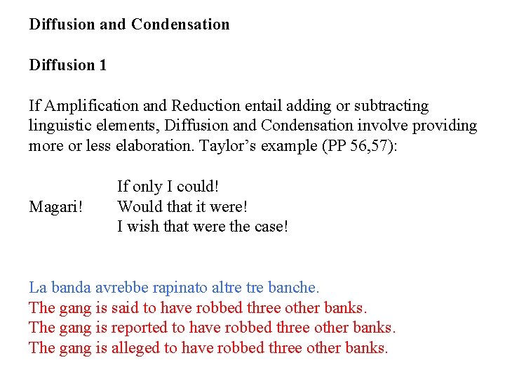 Diffusion and Condensation Diffusion 1 If Amplification and Reduction entail adding or subtracting linguistic