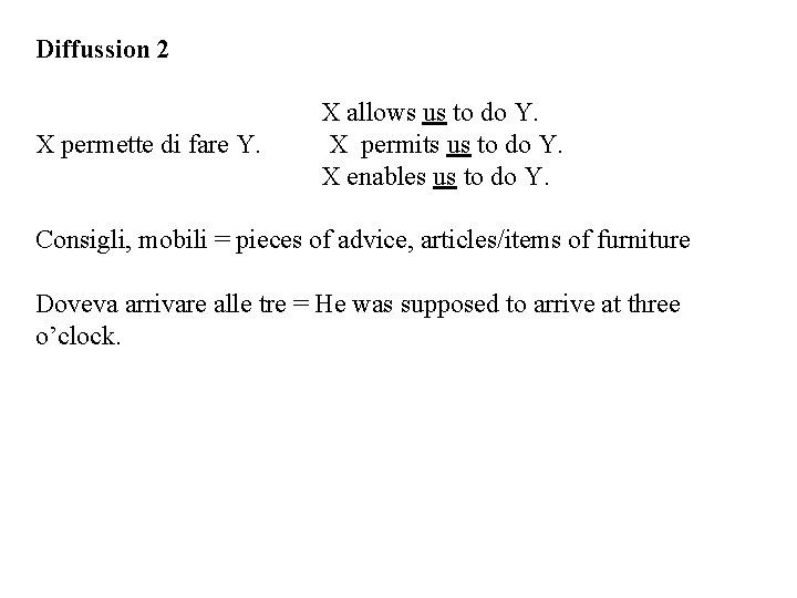 Diffussion 2 X allows us to do Y. X permette di fare Y. X