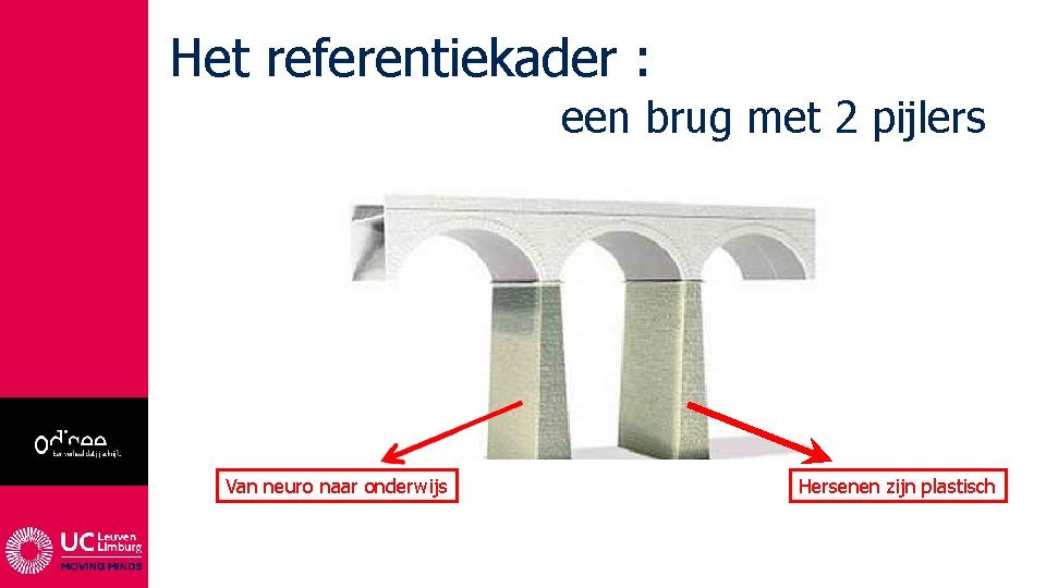 Het referentiekader : een brug met 2 pijlers Van neuro naar onderwijs Hersenen zijn