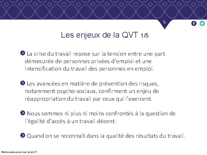 5 Les enjeux de la QVT 1/5 La crise du travail repose sur la