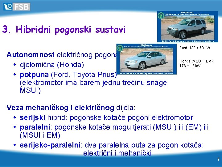 3. Hibridni pogonski sustavi Ford: 133 + 70 k. W Autonomnost električnog pogona: djelomična