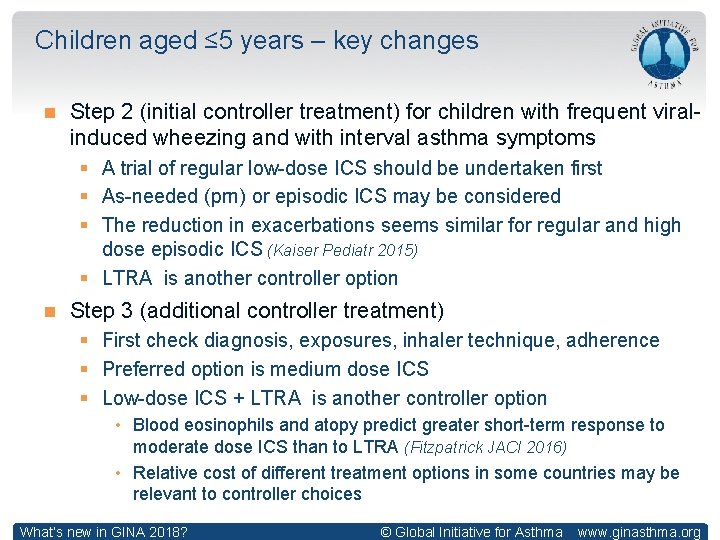 Children aged ≤ 5 years – key changes Step 2 (initial controller treatment) for