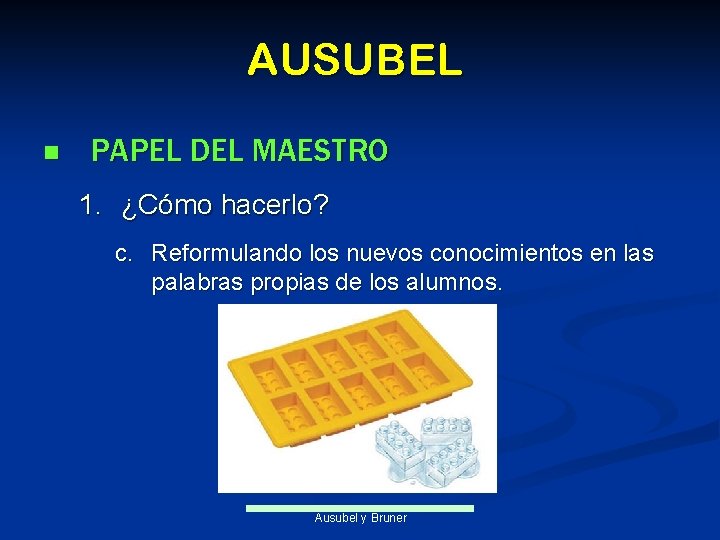 AUSUBEL n PAPEL DEL MAESTRO 1. ¿Cómo hacerlo? c. Reformulando los nuevos conocimientos en