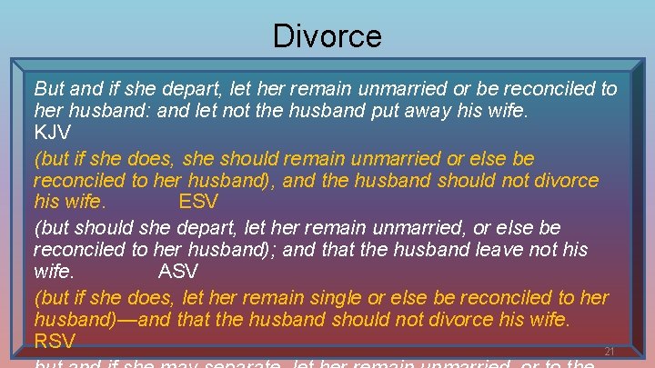 Divorce But and if she depart, let her remain unmarried or be reconciled to