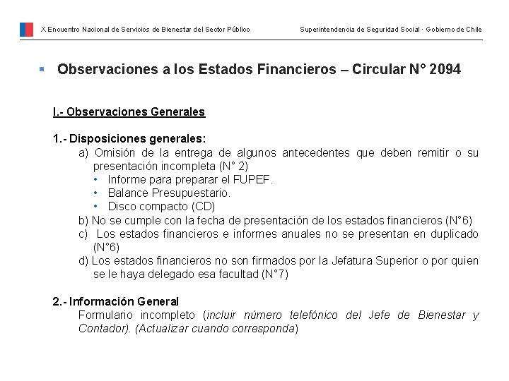 X Encuentro Nacional de Servicios de Bienestar del Sector Público Superintendencia de Seguridad Social