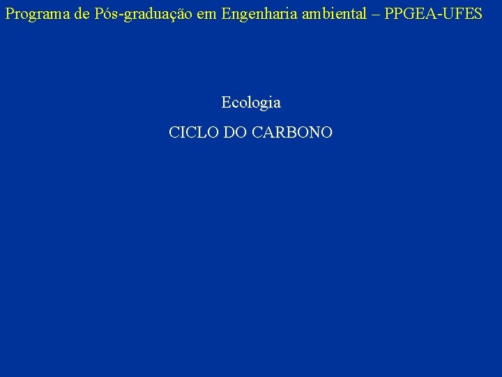 Programa de Pós-graduação em Engenharia ambiental – PPGEA-UFES Ecologia CICLO DO CARBONO 