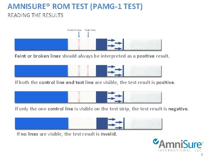 AMNISURE® ROM TEST (PAMG-1 TEST) READING THE RESULTS Control Line Test Line Faint or