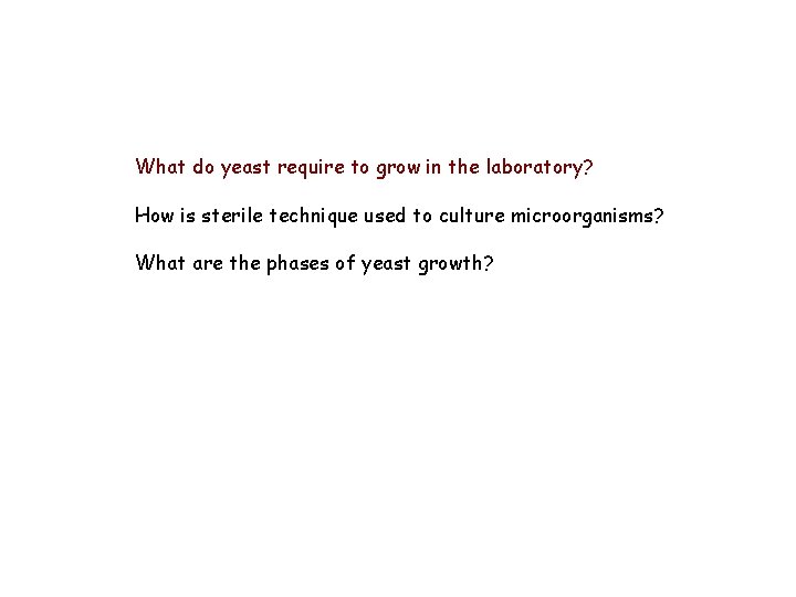 What do yeast require to grow in the laboratory? How is sterile technique used