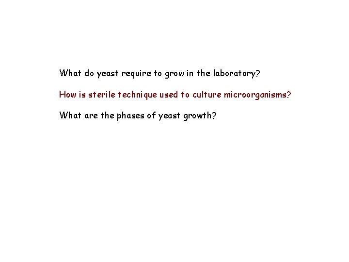 What do yeast require to grow in the laboratory? How is sterile technique used