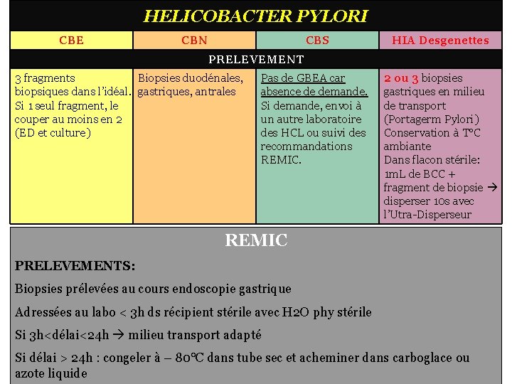 HELICOBACTER PYLORI CBE CBN CBS HIA Desgenettes Pas de GBEA car absence de demande.