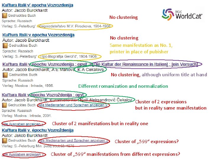 No clustering Same manifestation as No. 1, printer in place of pubisher No clustering,