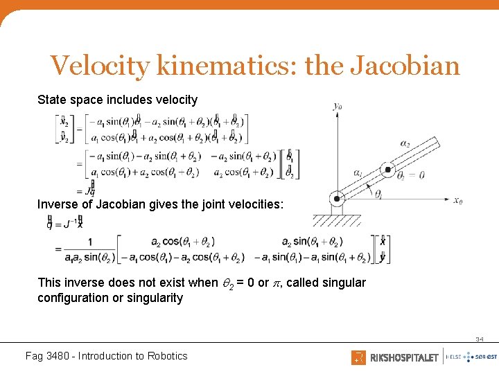 Velocity kinematics: the Jacobian State space includes velocity Inverse of Jacobian gives the joint