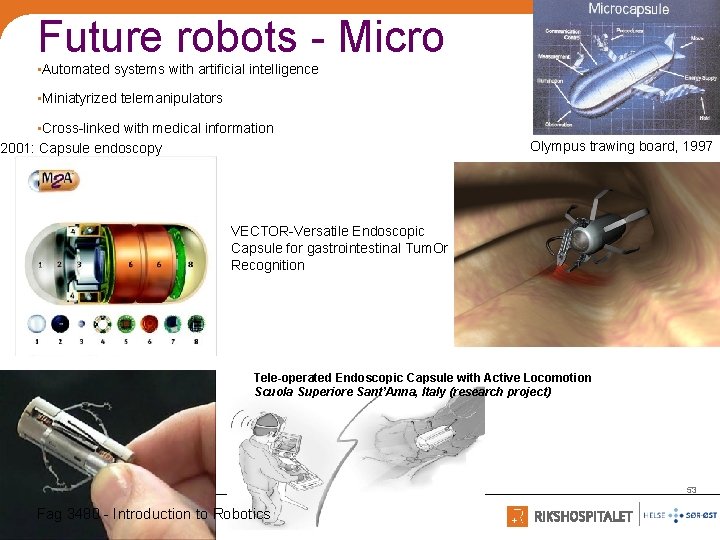 Future robots - Micro • Automated systems with artificial intelligence • Miniatyrized telemanipulators •