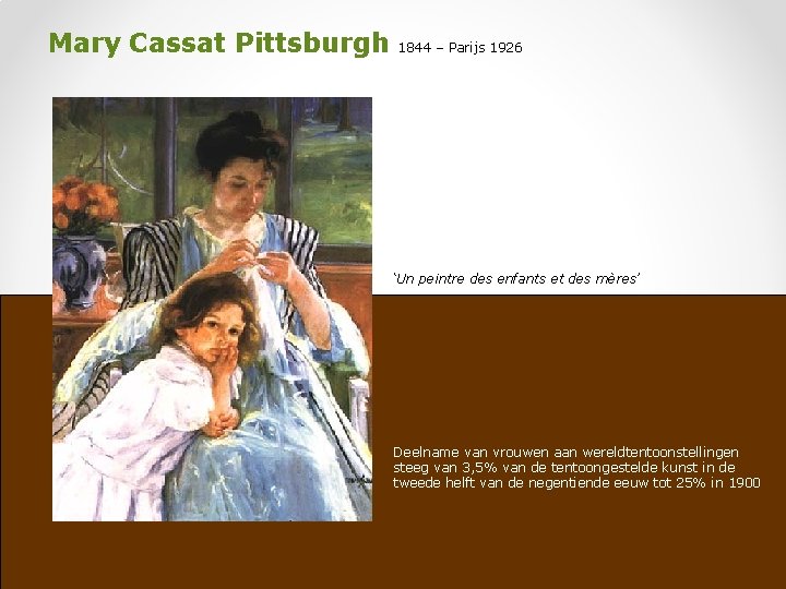 Mary Cassat Pittsburgh 1844 – Parijs 1926 ‘Un peintre des enfants et des mères’