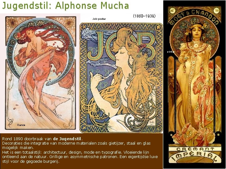 Jugendstil: Alphonse Mucha Job-poster Winter (1860 -1939) winter Dance Rond 1890 doorbraak van de