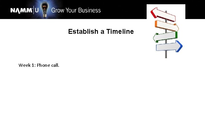 Establish a Timeline Week 1: Phone call. 