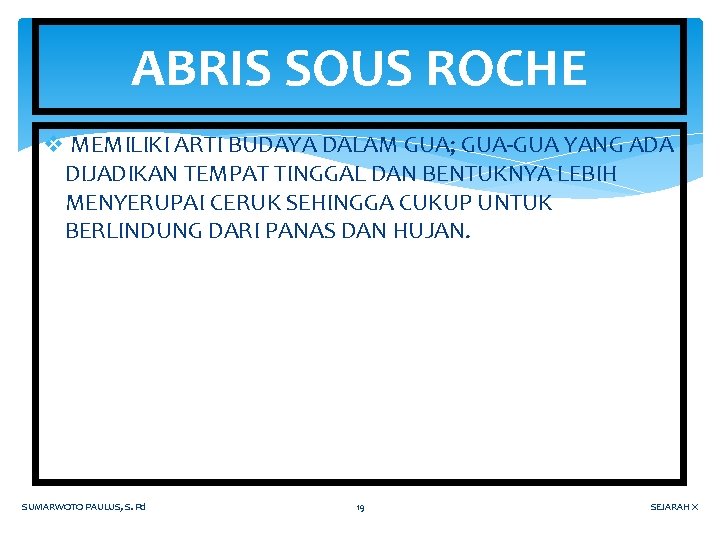 ABRIS SOUS ROCHE v MEMILIKI ARTI BUDAYA DALAM GUA; GUA-GUA YANG ADA DIJADIKAN TEMPAT