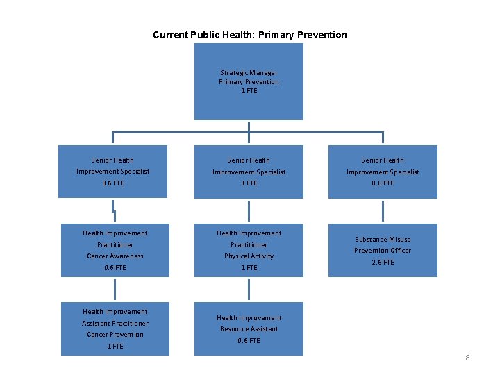 Current Public Health: Primary Prevention Strategic Manager Primary Prevention 1 FTE Senior Health Improvement