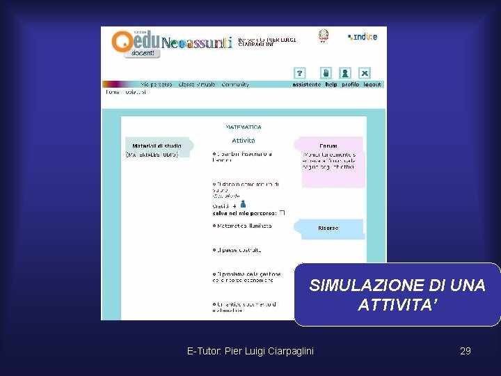 SIMULAZIONE DI UNA ATTIVITA’ E-Tutor: Pier Luigi Ciarpaglini 29 