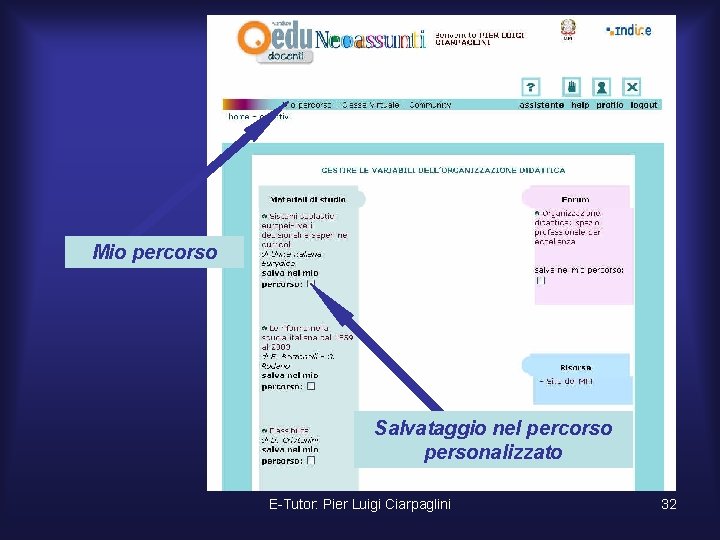 Mio percorso Salvataggio nel percorso personalizzato E-Tutor: Pier Luigi Ciarpaglini 32 