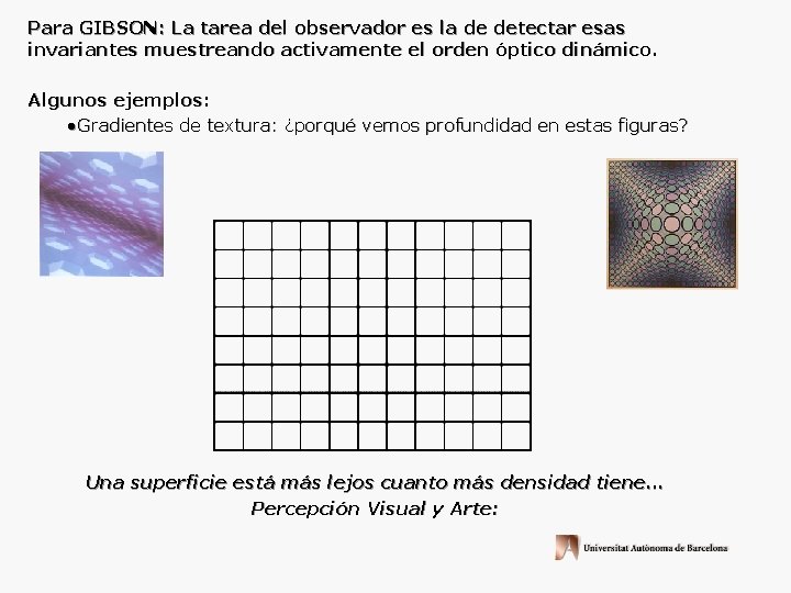 Para GIBSON: La tarea del observador es la de detectar esas invariantes muestreando activamente