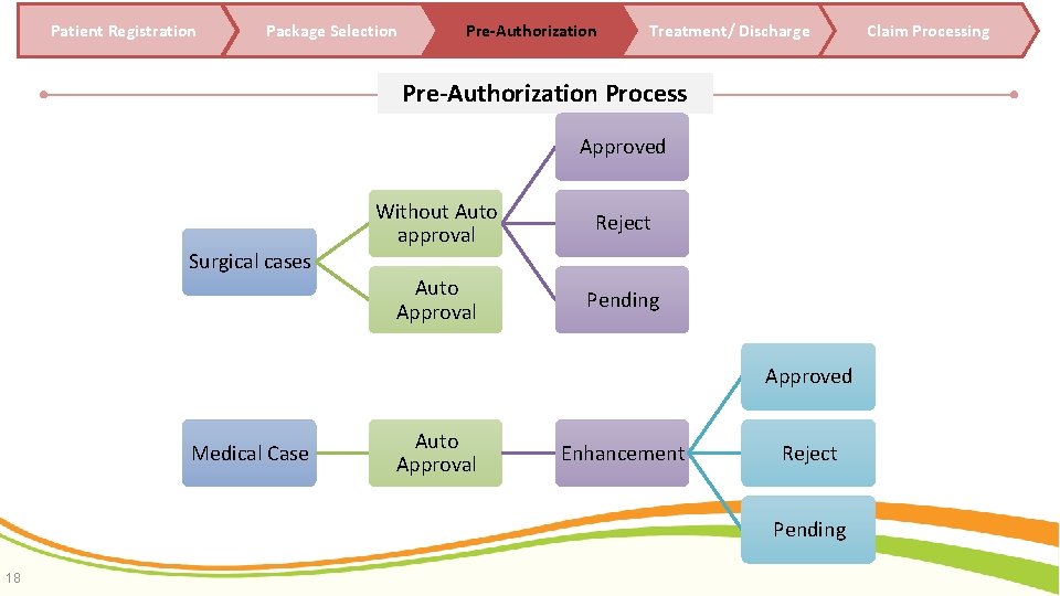 Patient Registration Package Selection Pre-Authorization Treatment/ Discharge Pre-Authorization Process Approved Surgical cases Without Auto