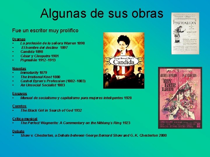 Algunas de sus obras Fue un escritor muy prolífico Dramas • La profesión de