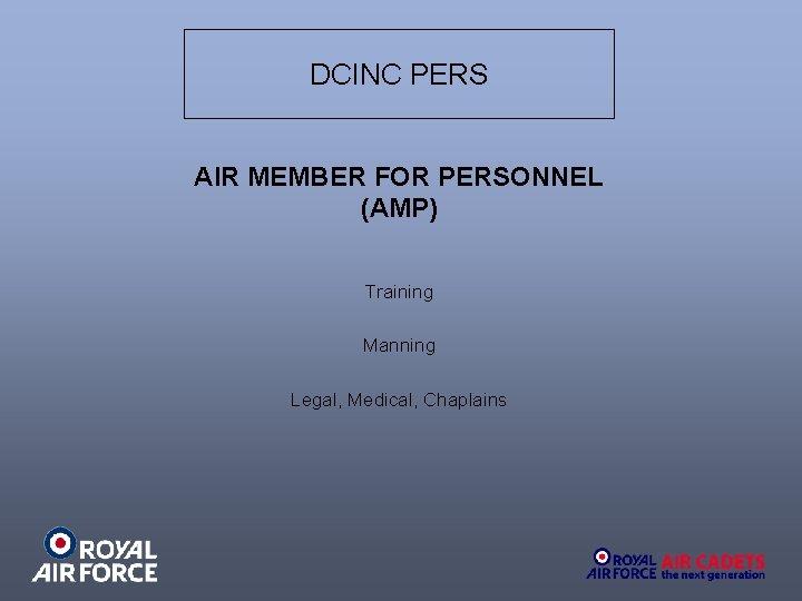 DCINC PERS AIR MEMBER FOR PERSONNEL (AMP) Training Manning Legal, Medical, Chaplains 