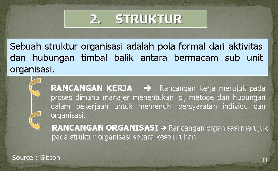 2. STRUKTUR Sebuah struktur organisasi adalah pola formal dari aktivitas dan hubungan timbal balik