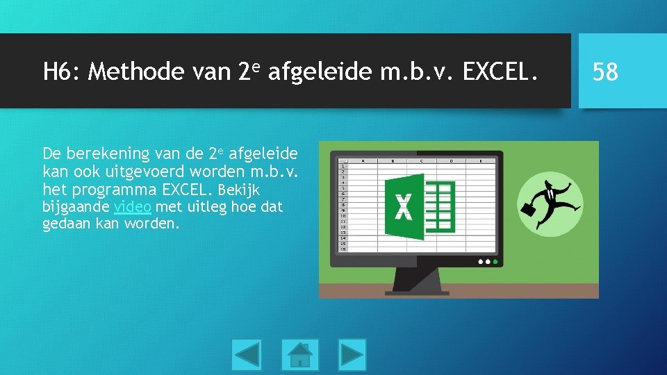 H 6: Methode van 2 e afgeleide m. b. v. EXCEL. De berekening van