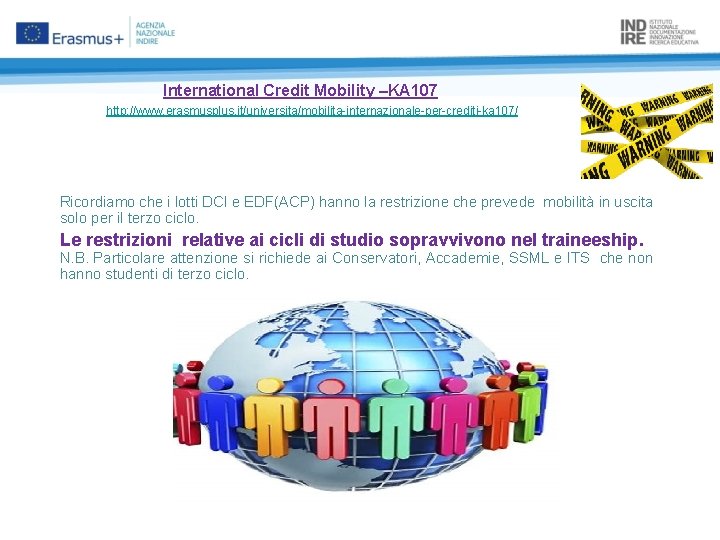 International Credit Mobility –KA 107 http: //www. erasmusplus. it/universita/mobilita-internazionale-per-crediti-ka 107/ Ricordiamo che i lotti
