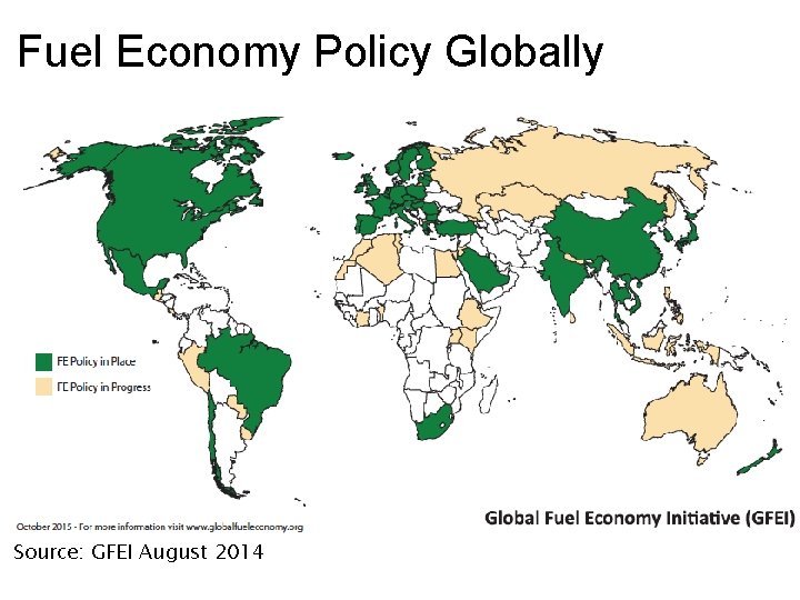 Fuel Economy Policy Globally Source: GFEI August 2014 