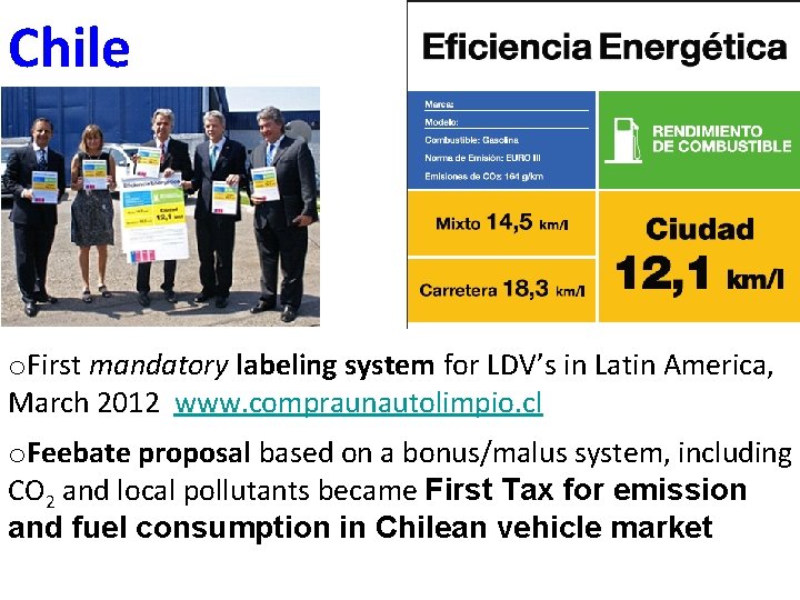 Chile o. First mandatory labeling system for LDV’s in Latin America, March 2012 www.