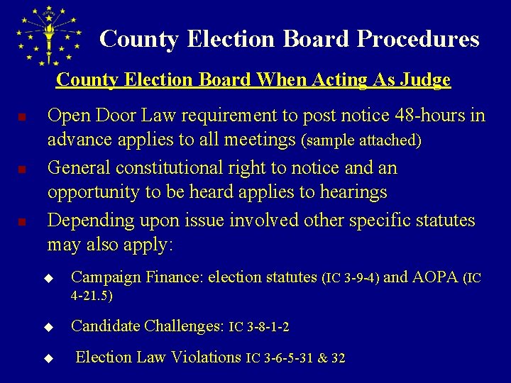County Election Board Procedures County Election Board When Acting As Judge n n n