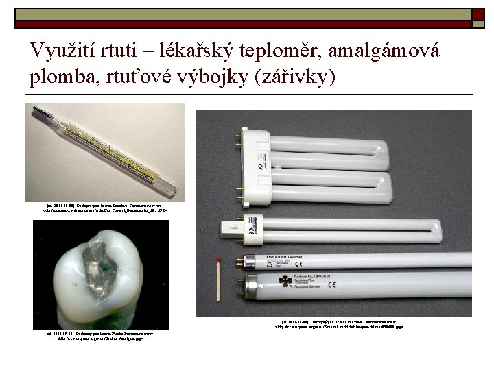 Využití rtuti – lékařský teploměr, amalgámová plomba, rtuťové výbojky (zářivky) [cit. 2011 -09 -08].