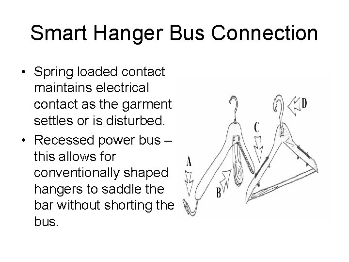 Smart Hanger Bus Connection • Spring loaded contact maintains electrical contact as the garment