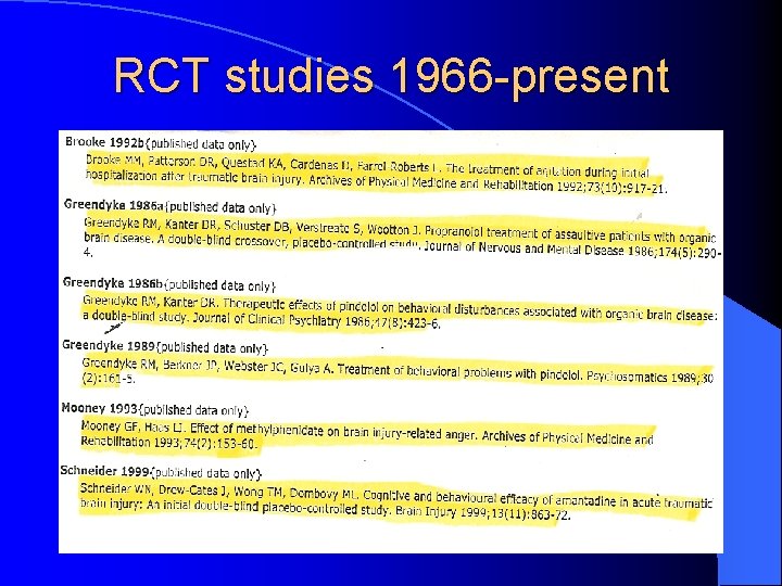 RCT studies 1966 -present 