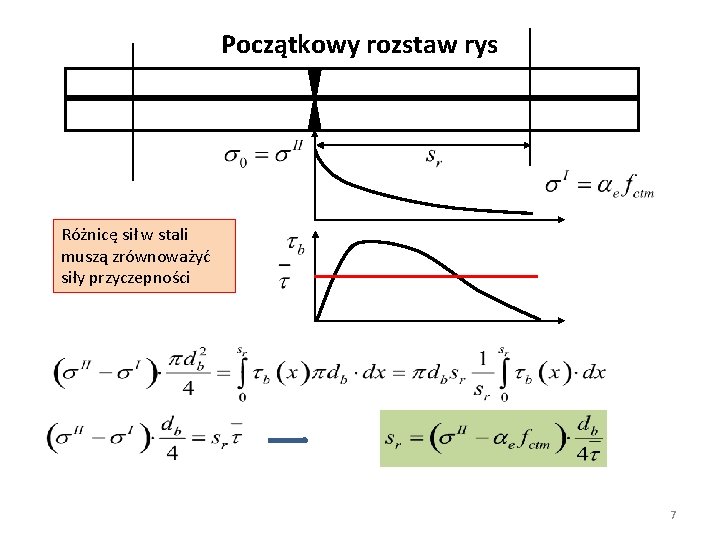 Początkowy rozstaw rys Różnicę sił w stali muszą zrównoważyć siły przyczepności 7 