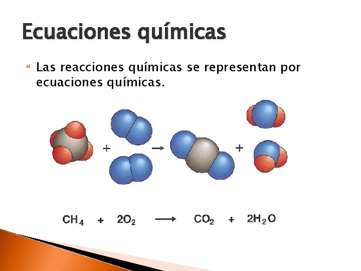 Ecuaciones químicas Las reacciones químicas se representan por ecuaciones químicas. 