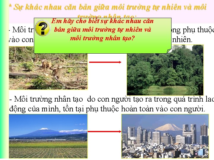 * Sự khác nhau căn bản giữa môi trường tự nhiên và môi trường