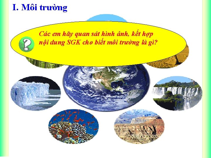 I. Môi trường Các em hãy quan sát hình ảnh, kết hợp nội dung