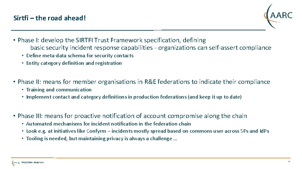 Sirtfi – the road ahead! • Phase I: develop the SIRTFI Trust Framework specification,