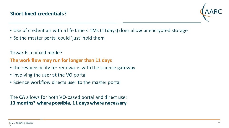 Short-lived credentials? • Use of credentials with a life time < 1 Ms (11